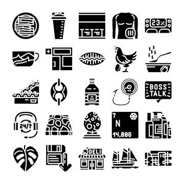 Collection of assorted glyph icons and symbols 库存插图