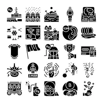 Collection of assorted glyph icons representing various concepts Stock Illustration