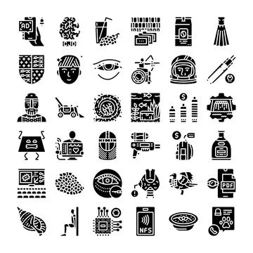 Collection of assorted glyph icons representing various concepts 库存插图