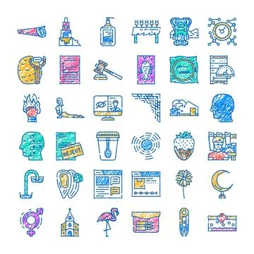 Collection of assorted hand drawn doodle style icons Stock Illustration