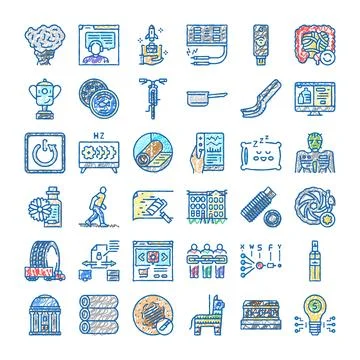 Collection of assorted hand drawn doodle style icons Illustrazione stock