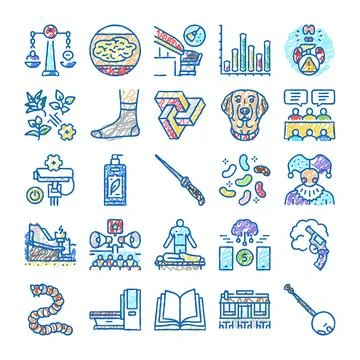 Collection of assorted hand drawn doodle style icons Stock Illustration