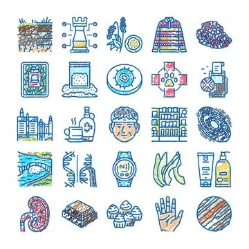 Collection of assorted hand drawn style icons Stock Illustration