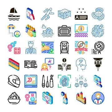 Collection of assorted icon graphics depicting various concepts Stock Illustration
