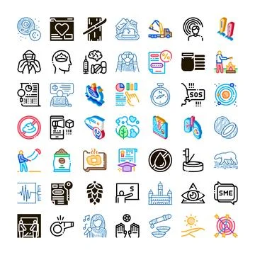 Collection of assorted icons illustrating various concepts and themes 库存插图