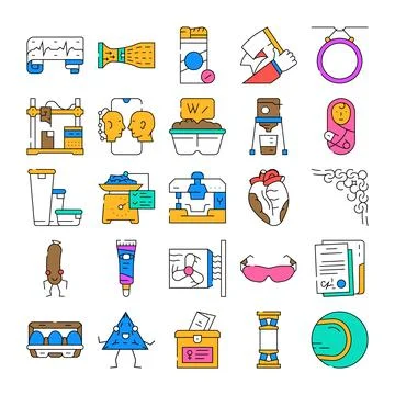 Collection of assorted icons illustrating various concepts and objects Illustrazione stock