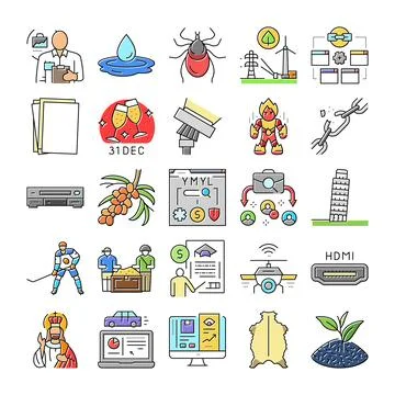 Collection of assorted icons illustrating various concepts and themes 스톡 일러스트