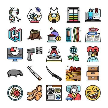 Collection of assorted icons representing various concepts illustration Stock Illustration