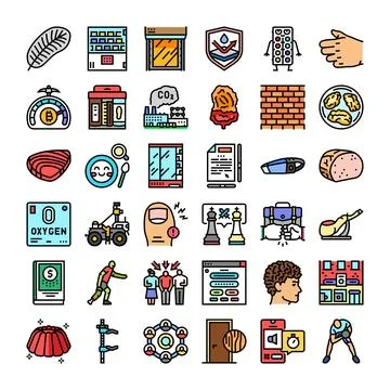 Collection of assorted icons representing various modern concepts Illustrazione stock