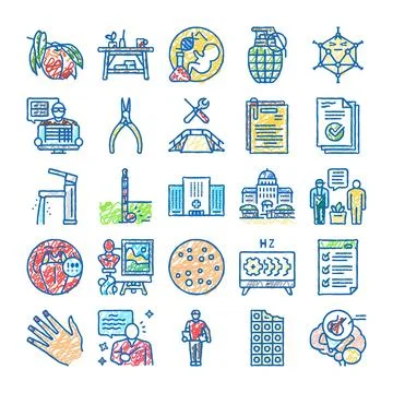 Collection of assorted icons representing various concepts and fields 스톡 일러스트