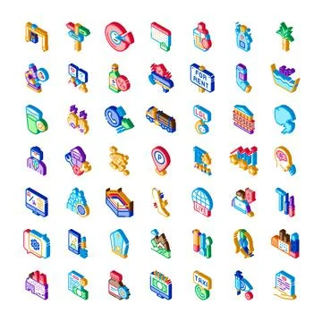 Collection of assorted isometric icons representing various applications Stock Illustration