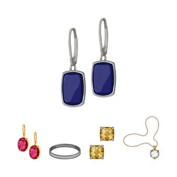 Collection of assorted jewelry items with sparkling gemstones Illustrazione stock