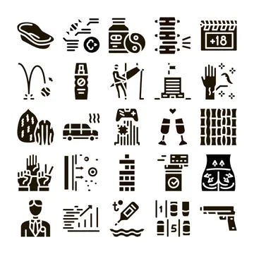 Collection of assorted life situation glyph icons Ilustración de archivo