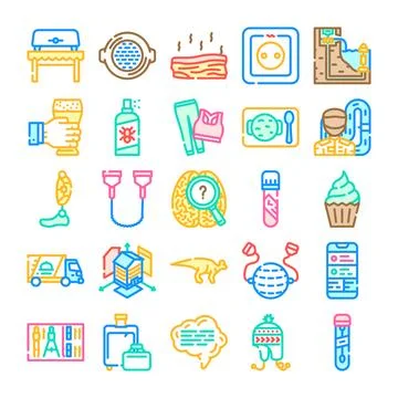 Collection of assorted line icons representing various concepts Stock Illustration