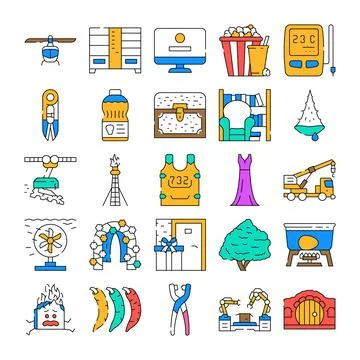 Collection of assorted line icons representing various objects イラスト素材