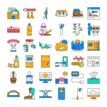 Collection of assorted line icons representing various concepts Stock Illustration