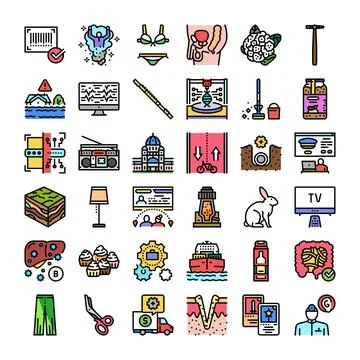Collection of assorted line icons representing various concepts 库存插图