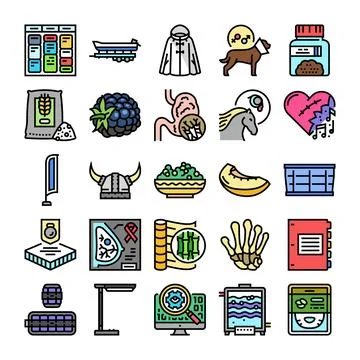 Collection of assorted line icons representing various concepts Stock Illustration