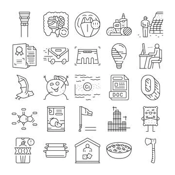Collection of assorted line icons representing various concepts Stock Illustration
