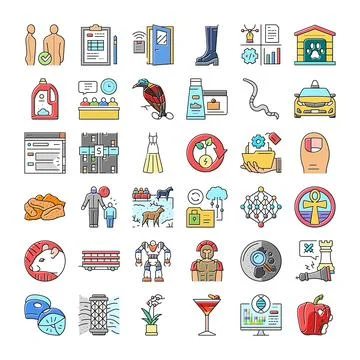 Collection of assorted line icons representing diverse concepts Illustrazione stock