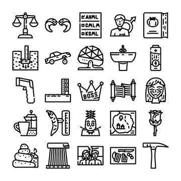 Collection of assorted line vector icons illustrating various concepts Stock Illustration