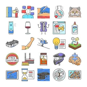 Collection of assorted line vector icons representing various concepts Illustrazione stock