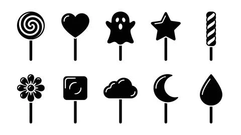 Collection of assorted lollipop shapes on sticks for sweet treats and party.. Stock Illustration