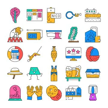 Collection of assorted outline icons representing different concepts Stock Illustration