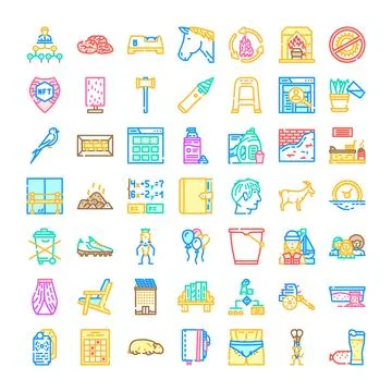 Collection of assorted outline icons on white background Stock Illustration