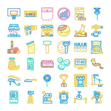Collection of assorted outline icons on white background 스톡 일러스트