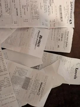 A collection of assorted retail store purchase receipts Stock Photos