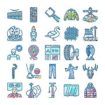 Collection of assorted scribble doodle icon signs Stock Illustration