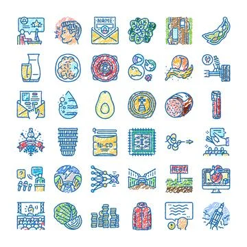 Collection of assorted scribble doodle line icons abstract concept Stock Illustration