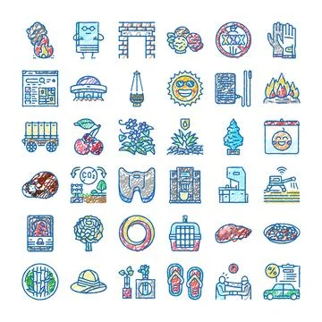 Collection of assorted scribble style icons Stock Illustration