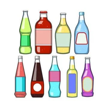 Collection of assorted soft drink beverage bottles Stock Illustration