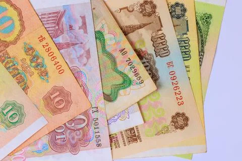 Collection of assorted Soviet Union ruble banknotes from different countries Stock Photos