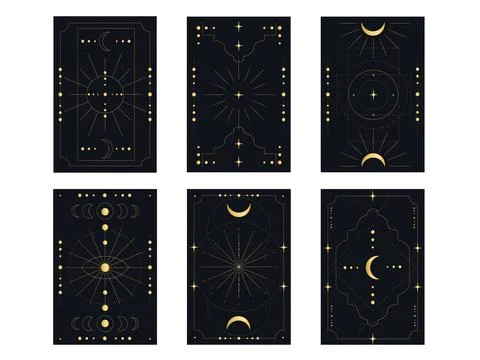 Collection of astrological cards featuring celestial elements 库存插图