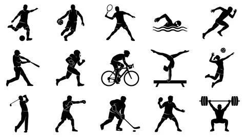 Collection of athletic human silhouettes representing diverse competitive Illustration