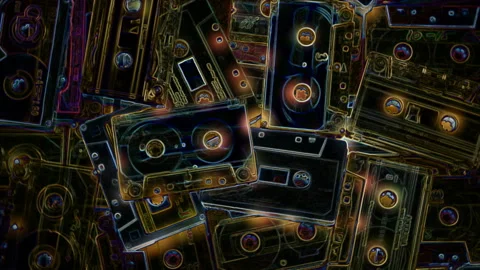 Collection of audio cassettes Video stock 99618331