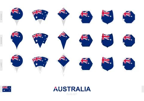 Collection of the Australia flag in different shapes and with three differe.. Stock Illustration