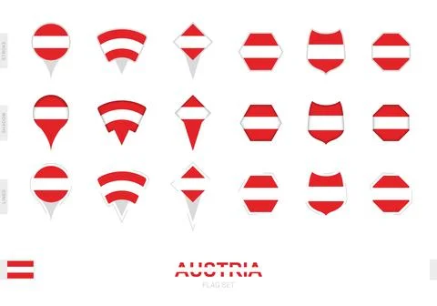 Collection of the Austria flag in different shapes and with three different.. Stock Illustration