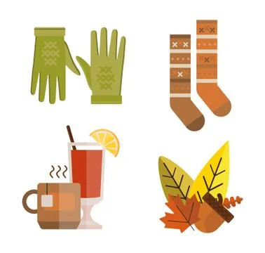 Collection of autumn clothes items Stock Illustration