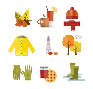 Collection of autumn clothes items Stock Illustration