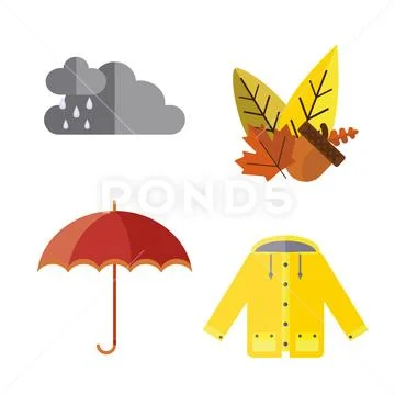 Collection of autumn clothes set items the fall acorn leaves tree hat scarf Stock Illustration
