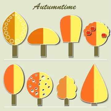 Collection Of Autumn Trees Stock Illustration