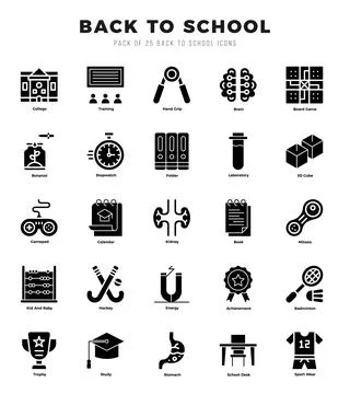Collection of Back To School 25 Glyph Icons Pack. Ilustración de archivo