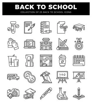 Collection of back to school icons with education and learning symbols. Sim.. Stock Illustration