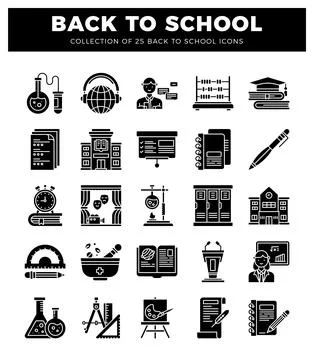 Collection of back to school icons featuring educational elements. Stock Illustration