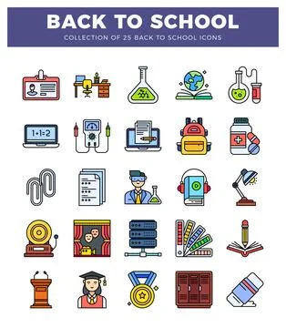 Collection of back to school icons in flat design with a white background Stock Illustration