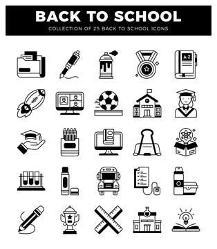 A collection of back to school icons in a grid layout. Stock Illustration